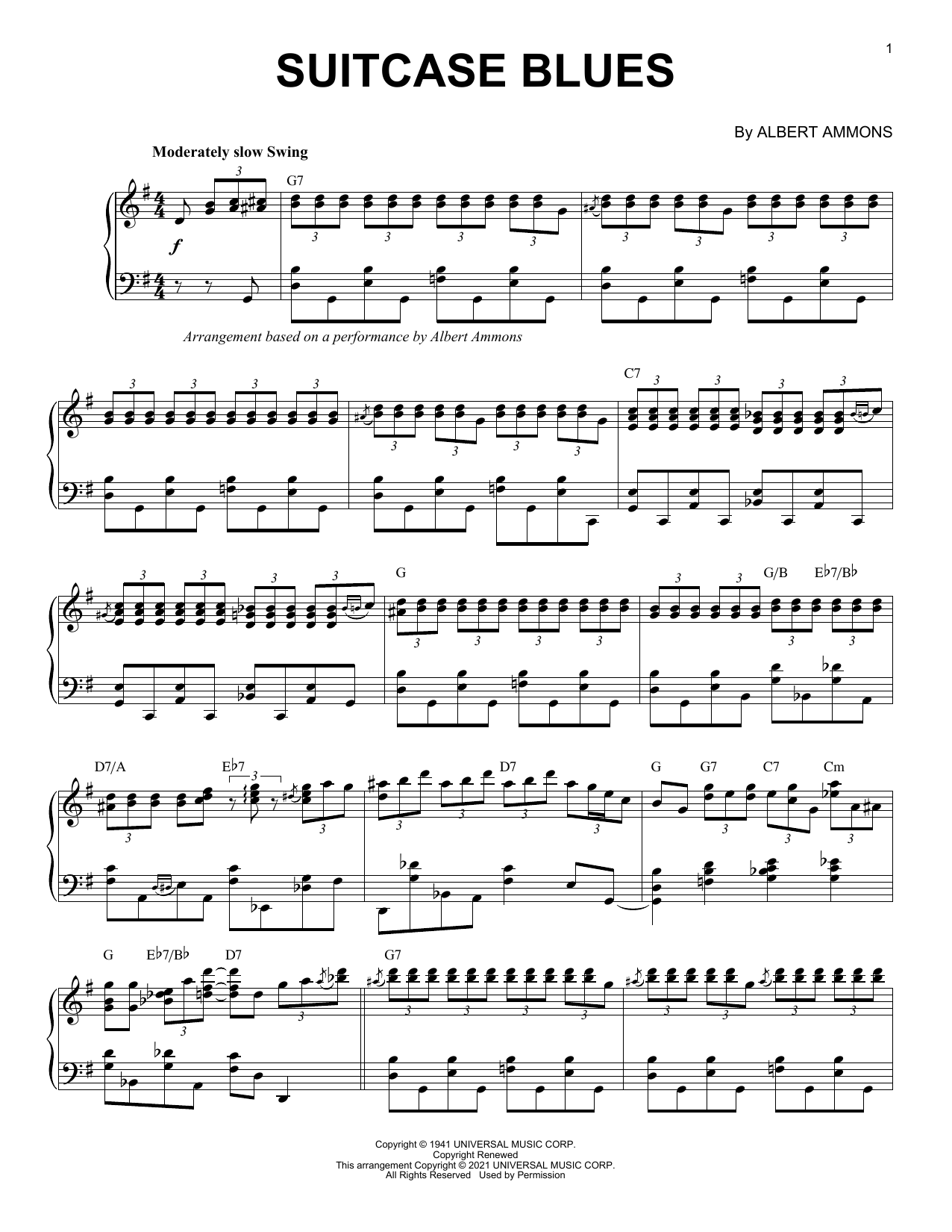 Download Albert Ammons Suitcase Blues (arr. Brent Edstrom) Sheet Music and learn how to play Piano Solo PDF digital score in minutes