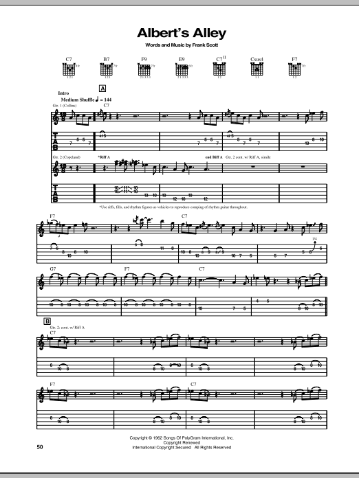 Download Albert Collins Albert's Alley Sheet Music and learn how to play Guitar Tab PDF digital score in minutes