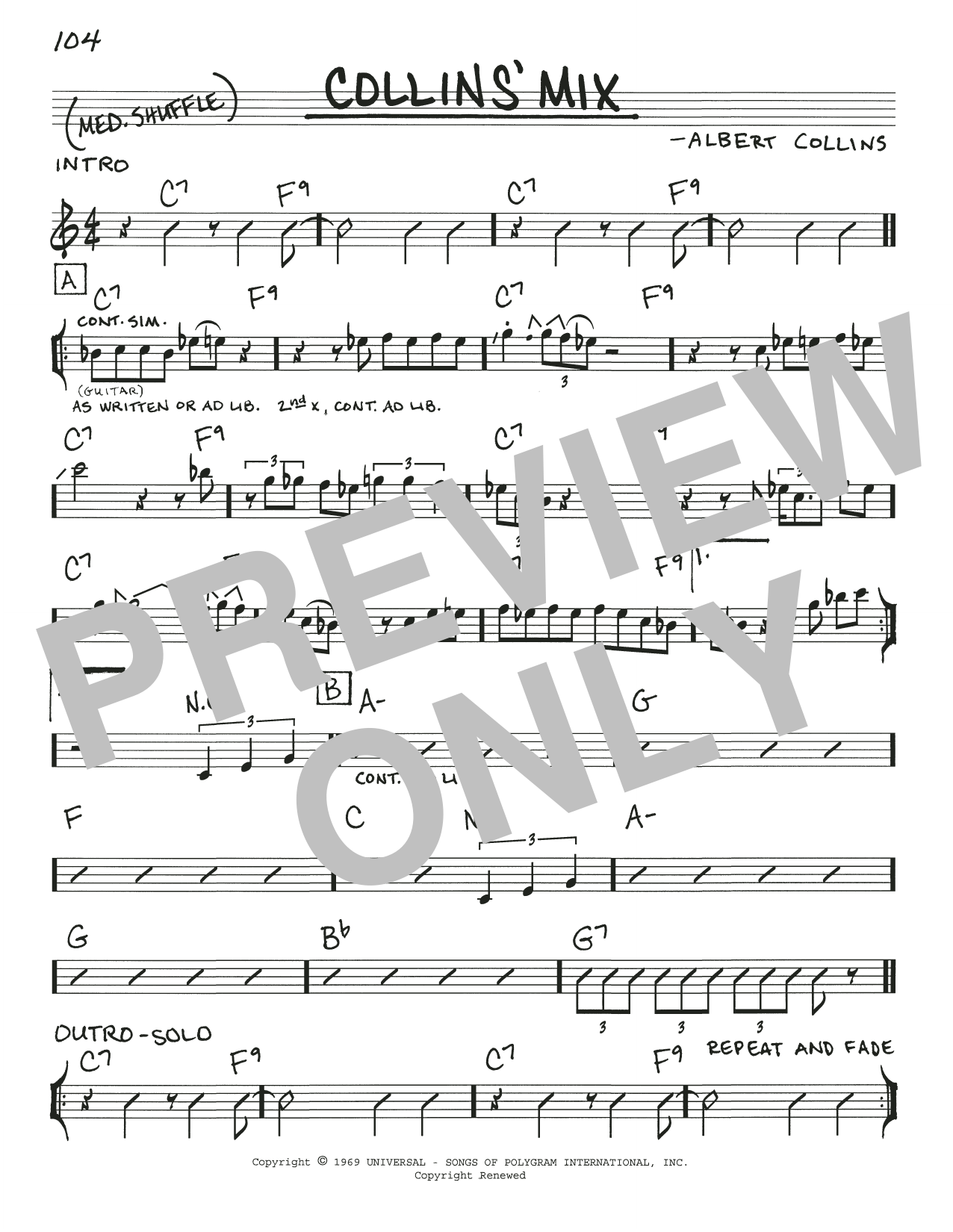Download Albert Collins Collins' Mix Sheet Music and learn how to play Real Book – Melody, Lyrics & Chords PDF digital score in minutes