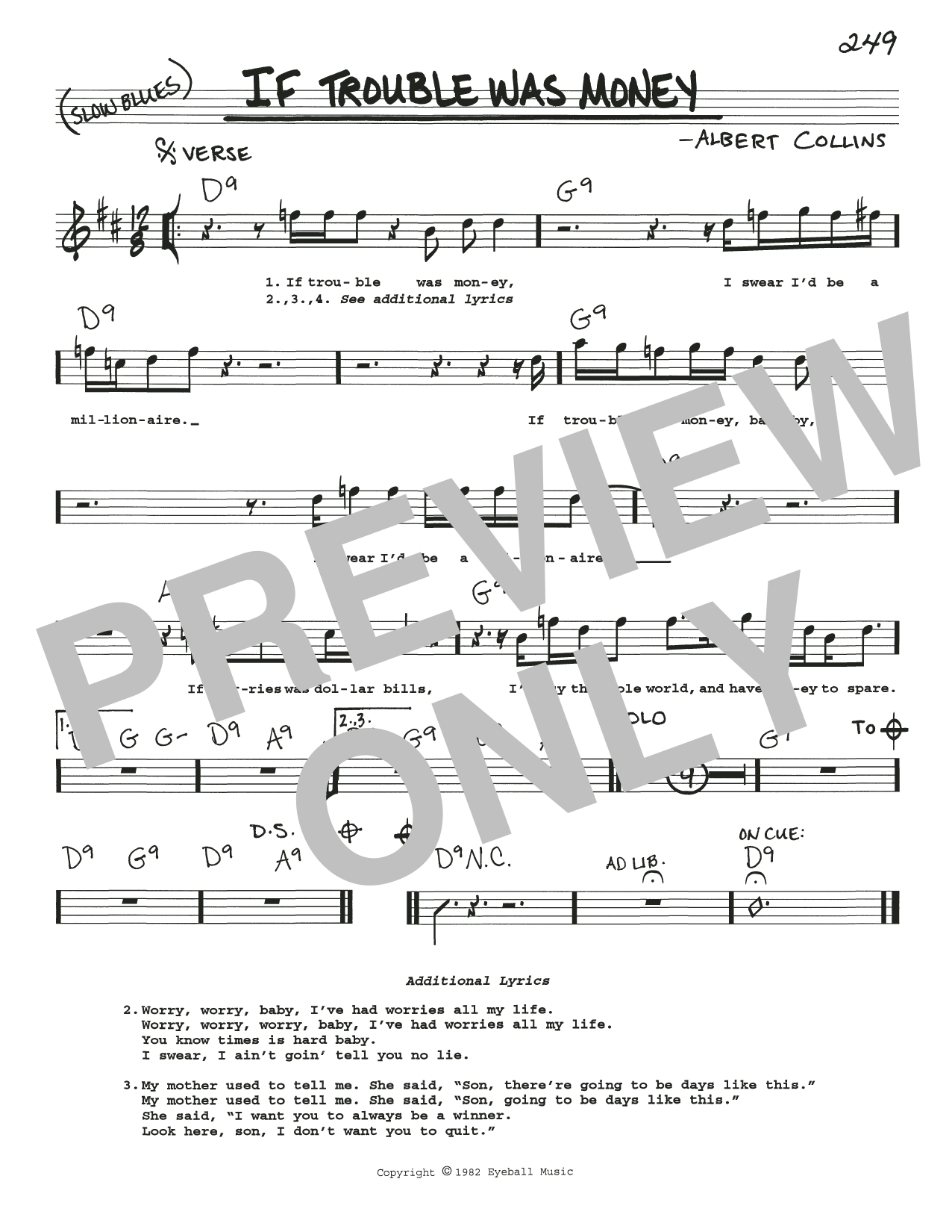 Download Albert Collins If Trouble Was Money Sheet Music and learn how to play Real Book – Melody, Lyrics & Chords PDF digital score in minutes