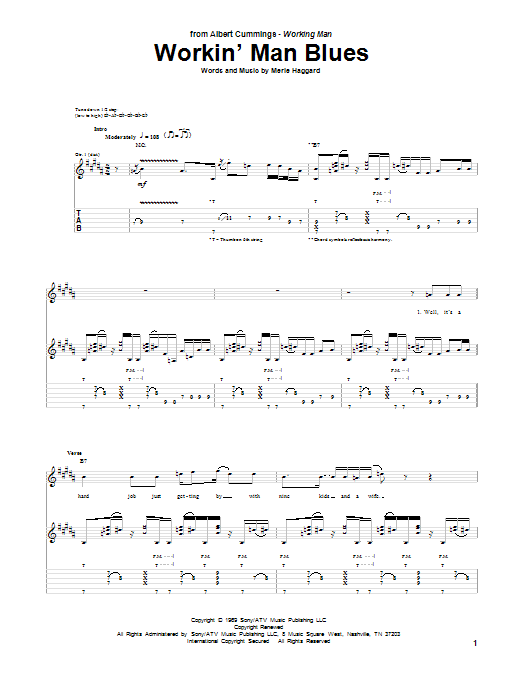 Download Albert Cummings Workin' Man Blues Sheet Music and learn how to play Guitar Tab PDF digital score in minutes