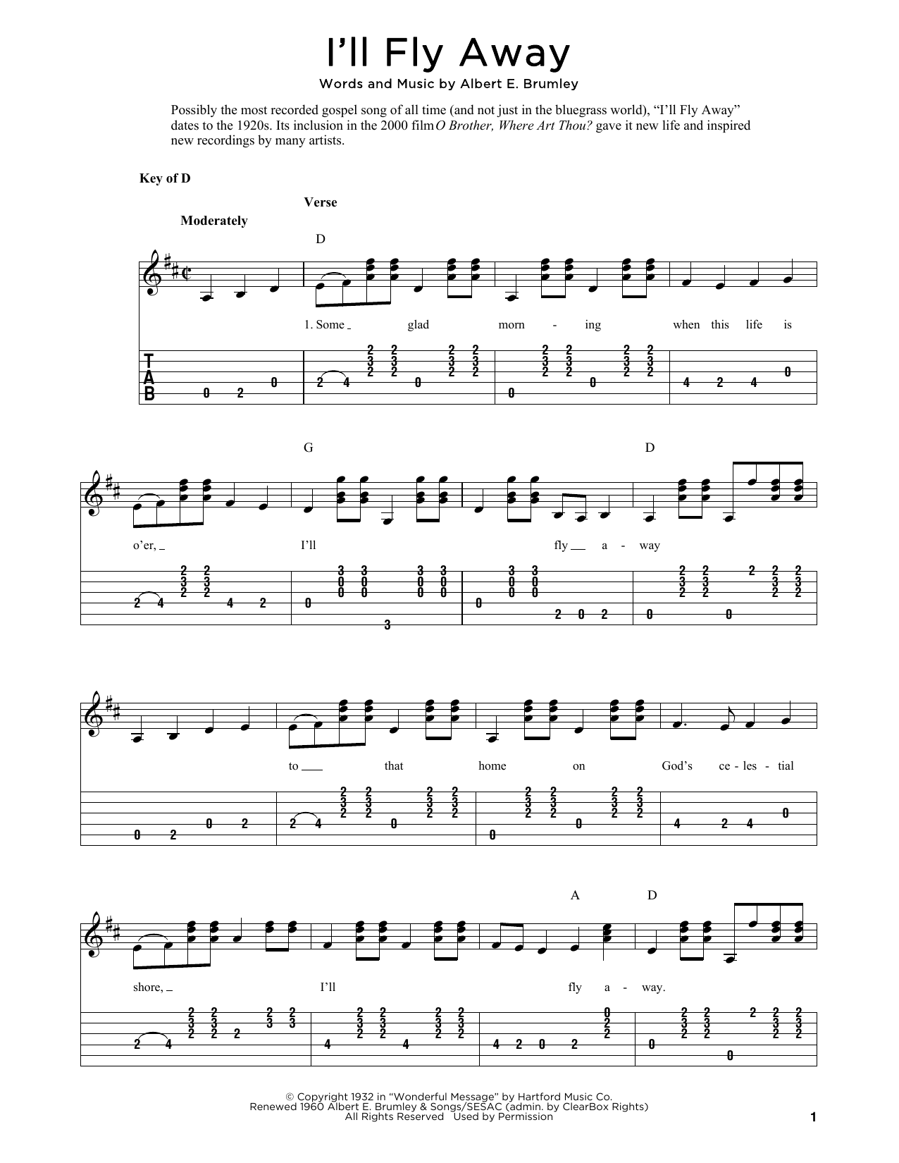 Download Albert E. Brumley I'll Fly Away (arr. Fred Sokolow) Sheet Music and learn how to play Easy Guitar PDF digital score in minutes