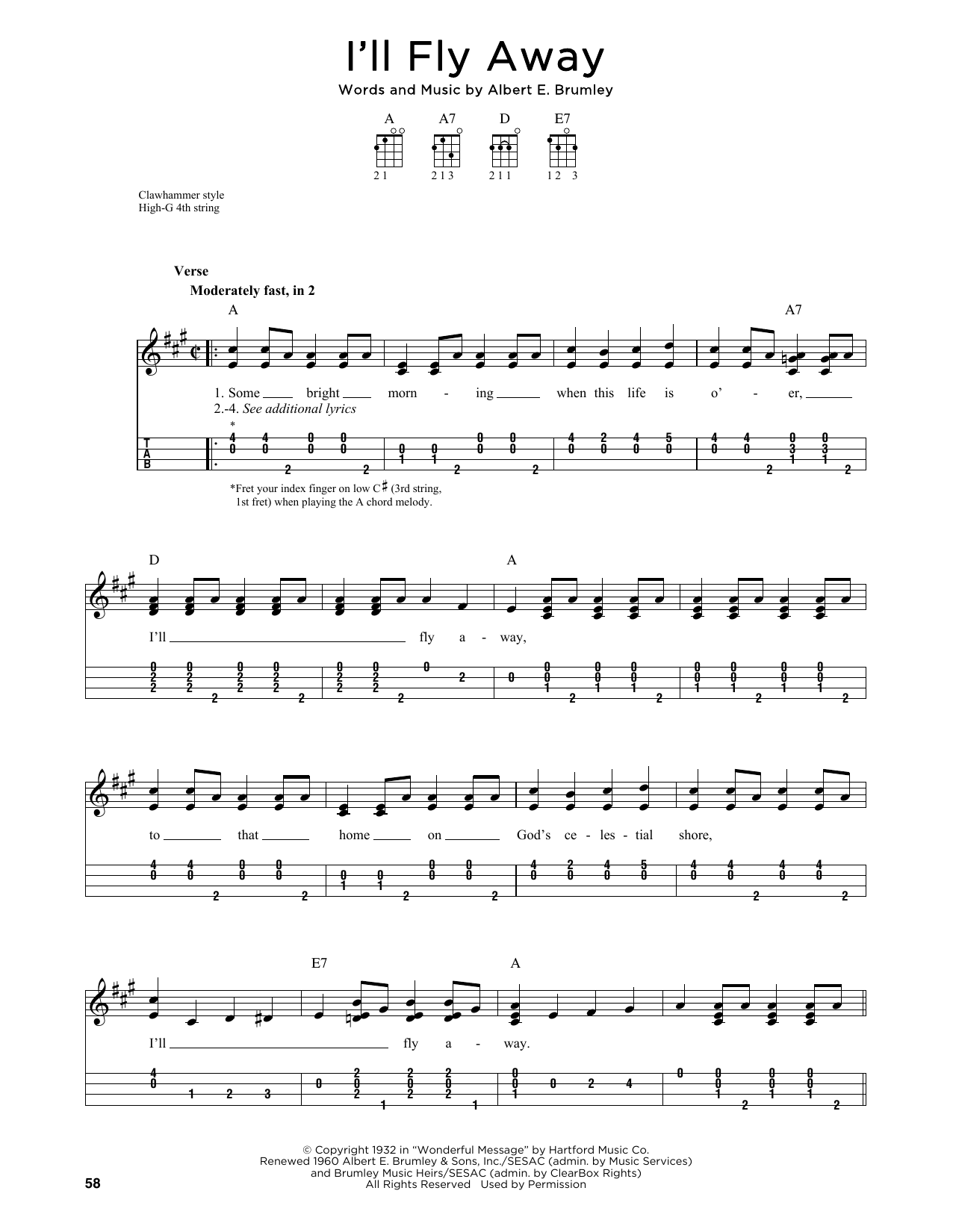 Download Albert E. Brumley I'll Fly Away (arr. Jim Schustedt) Sheet Music and learn how to play Ukulele PDF digital score in minutes