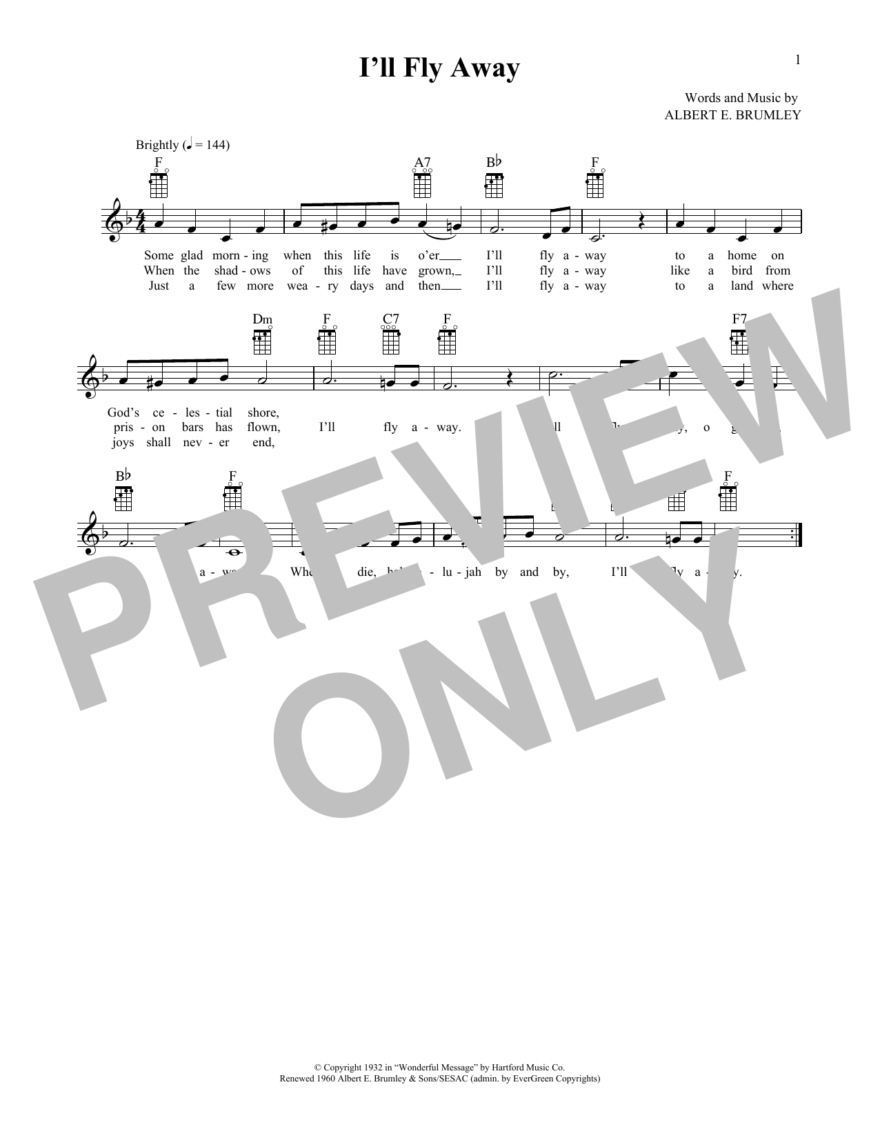 Download Albert E. Brumley I'll Fly Away Sheet Music and learn how to play Ukulele PDF digital score in minutes