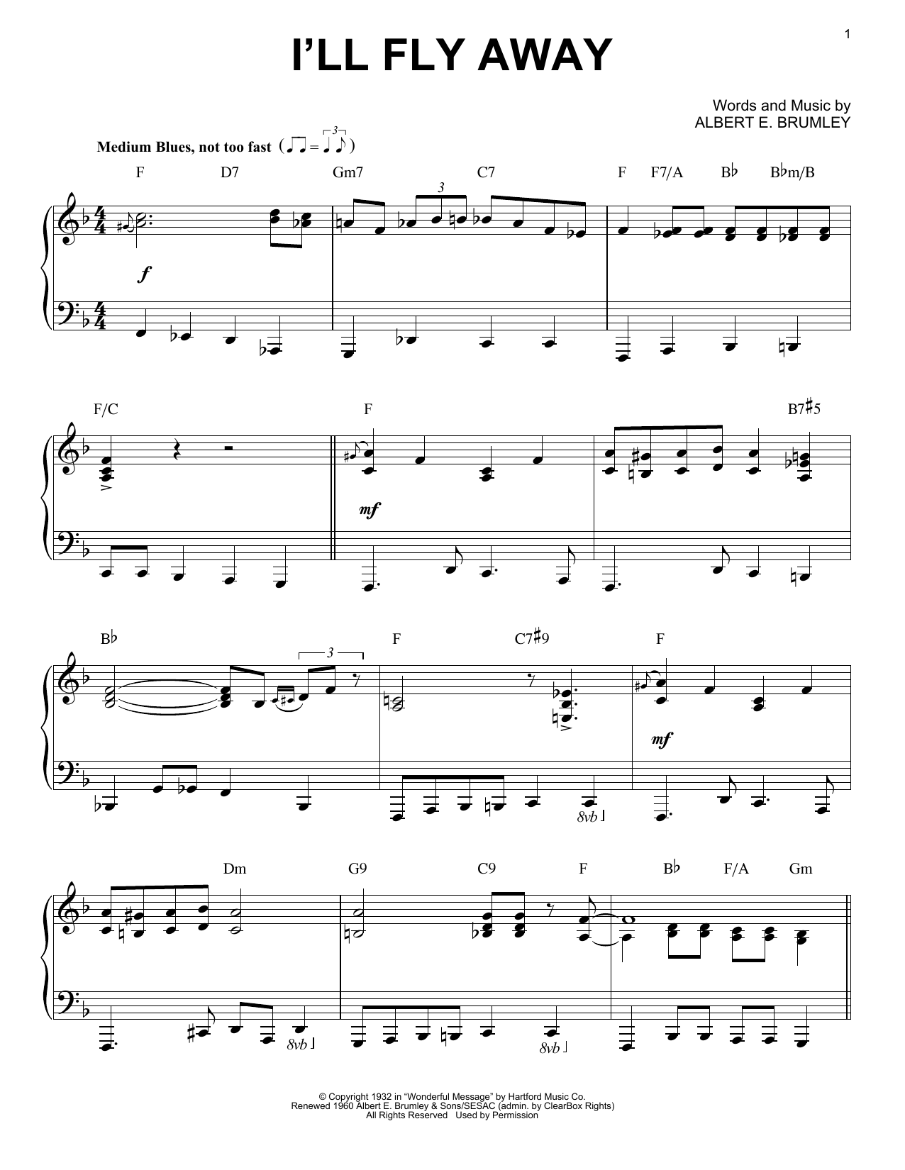 Download Albert E. Brumley I'll Fly Away [Jazz version] (arr. Brent Edstrom) Sheet Music and learn how to play Piano Solo PDF digital score in minutes
