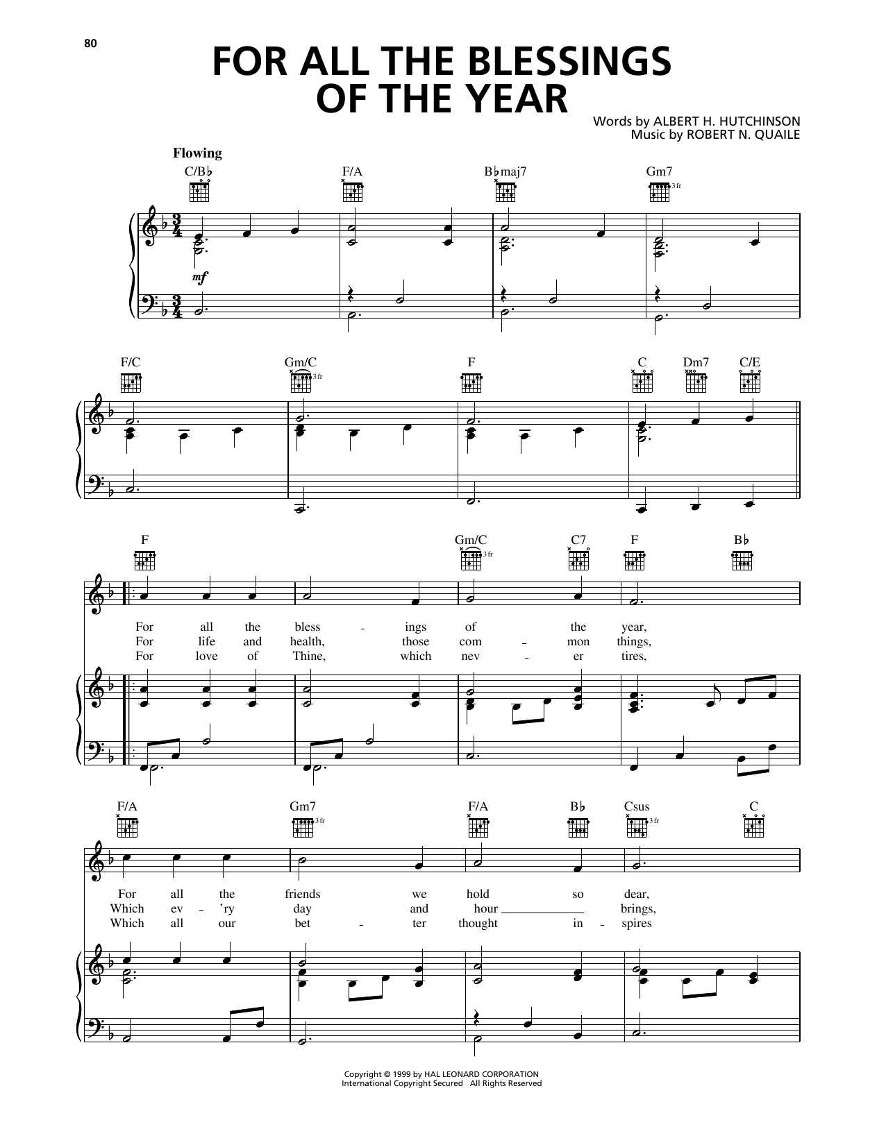Download Albert H. Hutchinson For All The Blessings Of The Year Sheet Music and learn how to play Piano, Vocal & Guitar Chords (Right-Hand Melody) PDF digital score in minutes