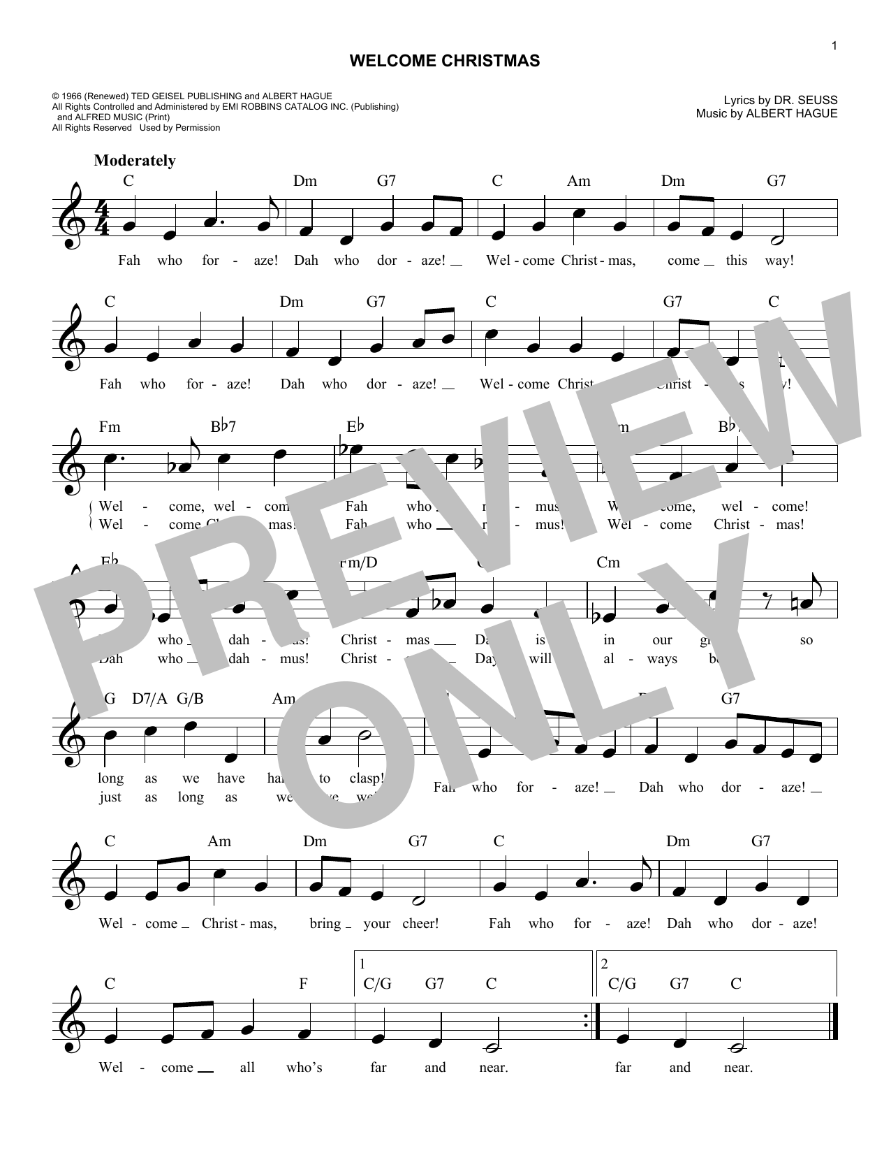 Download Albert Hague Welcome Christmas Sheet Music and learn how to play Melody Line, Lyrics & Chords PDF digital score in minutes