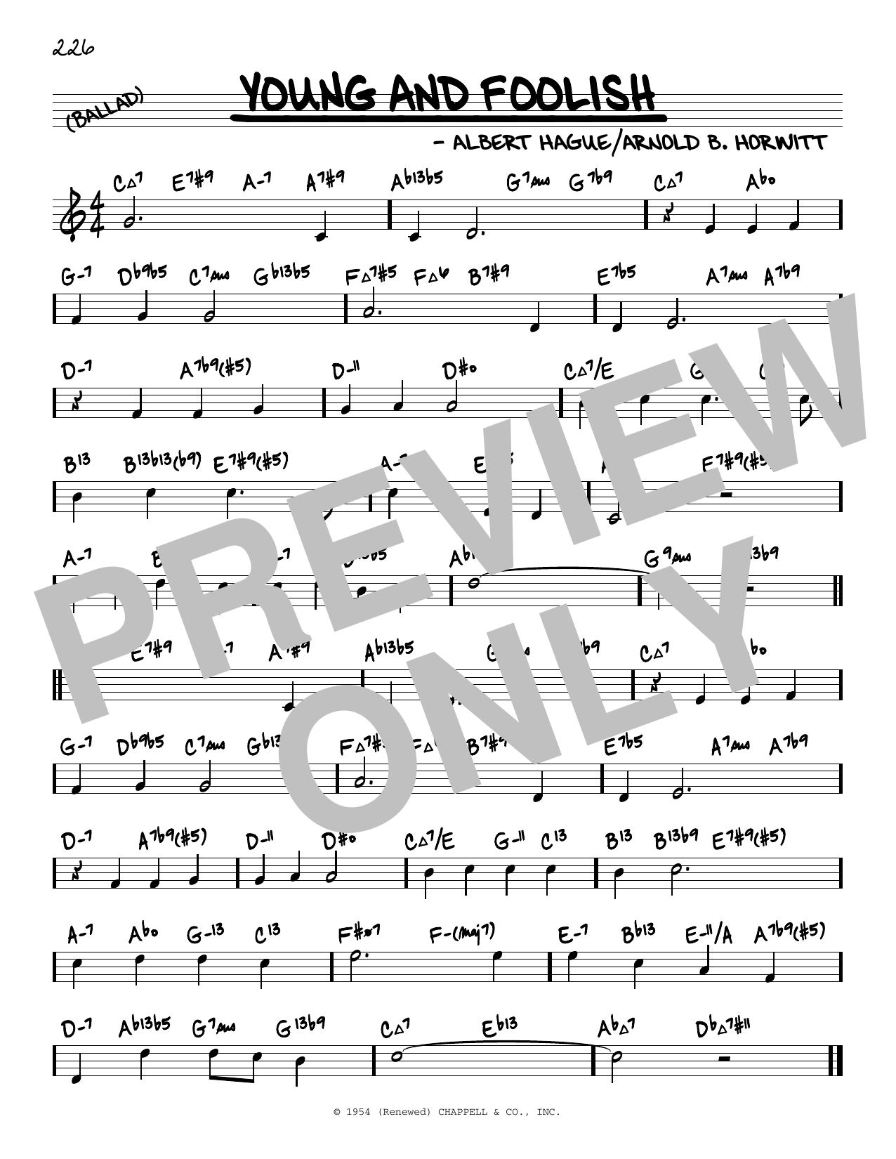 Download Albert Hague Young And Foolish (arr. David Hazeltine) Sheet Music and learn how to play Real Book – Enhanced Chords PDF digital score in minutes