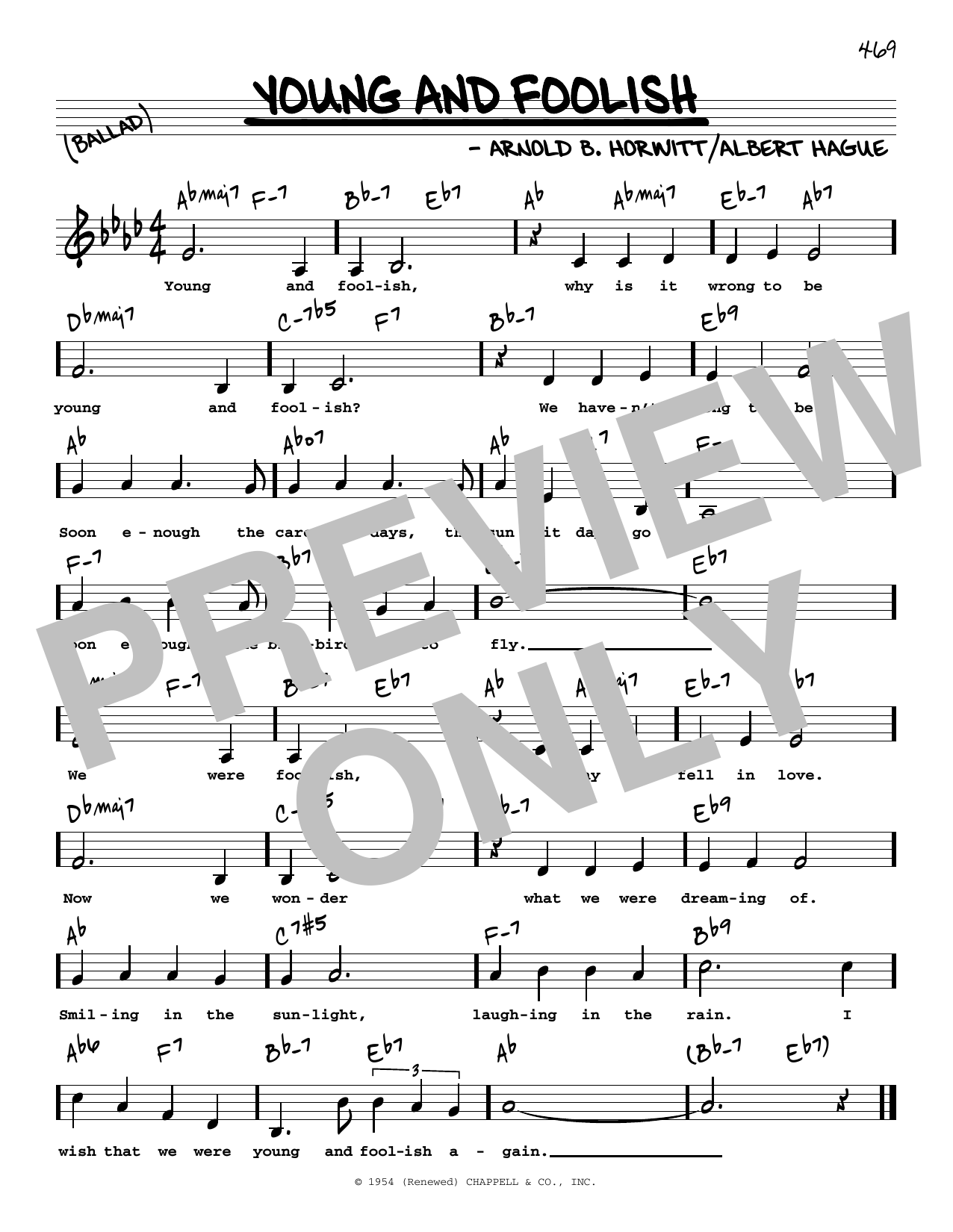Download Albert Hague Young And Foolish (Low Voice) Sheet Music and learn how to play Real Book – Melody, Lyrics & Chords PDF digital score in minutes