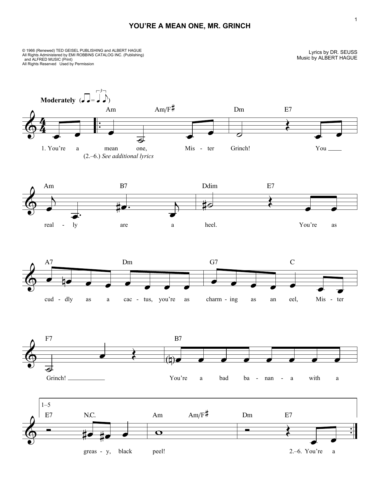 Download Albert Hague You're A Mean One, Mr. Grinch Sheet Music and learn how to play Marimba Solo PDF digital score in minutes