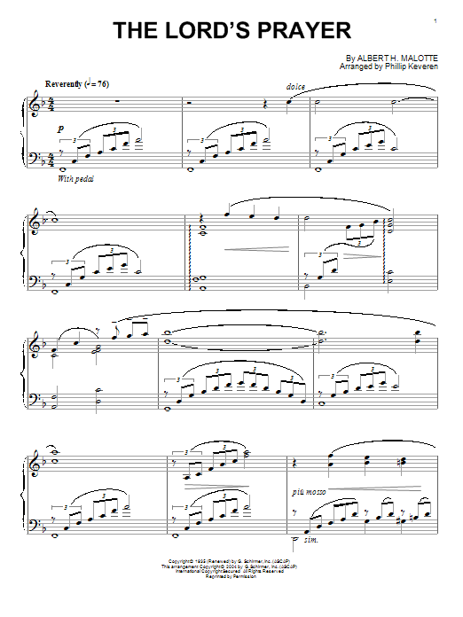 Download Albert H. Malotte The Lord's Prayer Sheet Music and learn how to play Piano PDF digital score in minutes