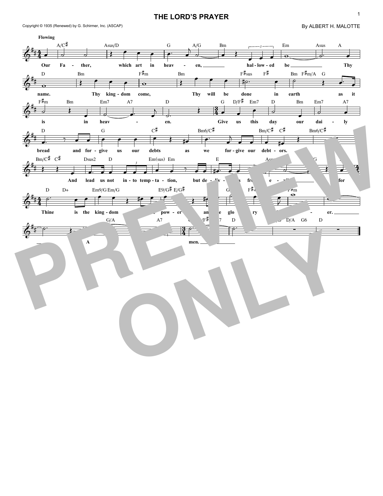 Download Albert H. Malotte The Lord's Prayer Sheet Music and learn how to play Piano, Vocal & Guitar PDF digital score in minutes