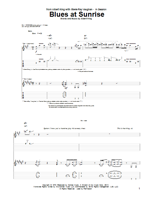 Download Albert King & Stevie Ray Vaughan Blues At Sunrise Sheet Music and learn how to play Guitar Tab PDF digital score in minutes