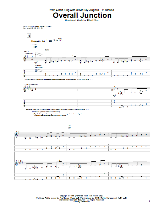 Download Albert King & Stevie Ray Vaughan Overall Junction Sheet Music and learn how to play Guitar Tab PDF digital score in minutes