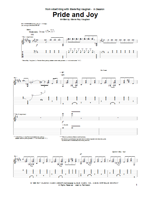 Download Albert King & Stevie Ray Vaughan Pride And Joy Sheet Music and learn how to play Guitar Tab PDF digital score in minutes