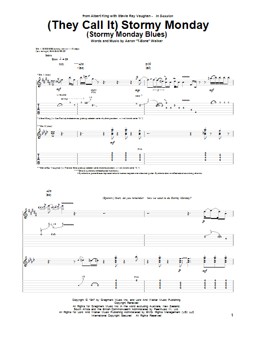 Download Albert King & Stevie Ray Vaughan (They Call It) Stormy Monday (Stormy Monday Blues) Sheet Music and learn how to play Guitar Tab PDF digital score in minutes