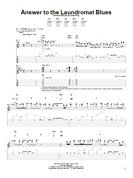 Download Albert King Answer To The Laundromat Blues Sheet Music and learn how to play Guitar Tab PDF digital score in minutes