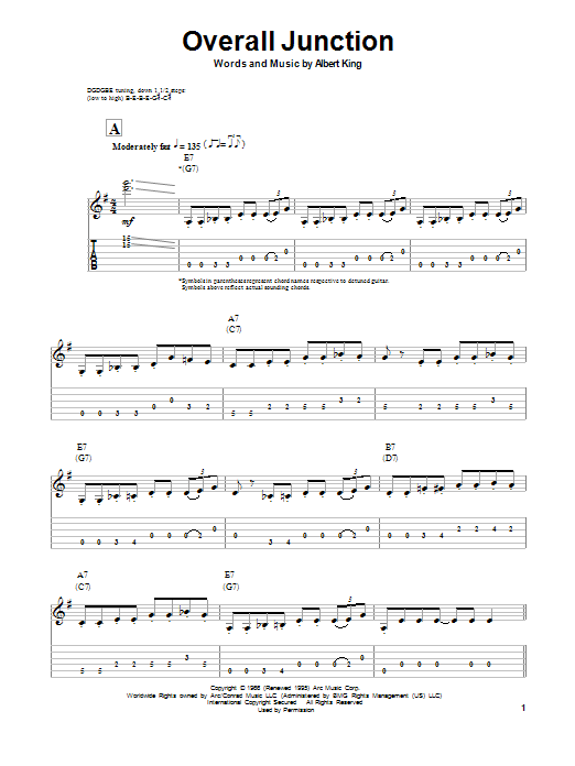 Download Albert King Overall Junction Sheet Music and learn how to play Guitar Tab PDF digital score in minutes