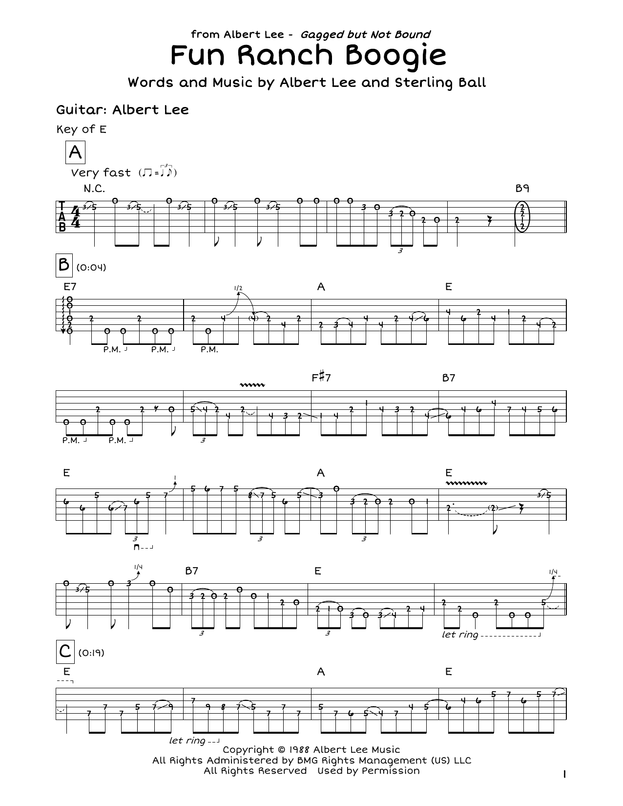 Download Albert Lee Fun Ranch Boogie Sheet Music and learn how to play Guitar Tab PDF digital score in minutes
