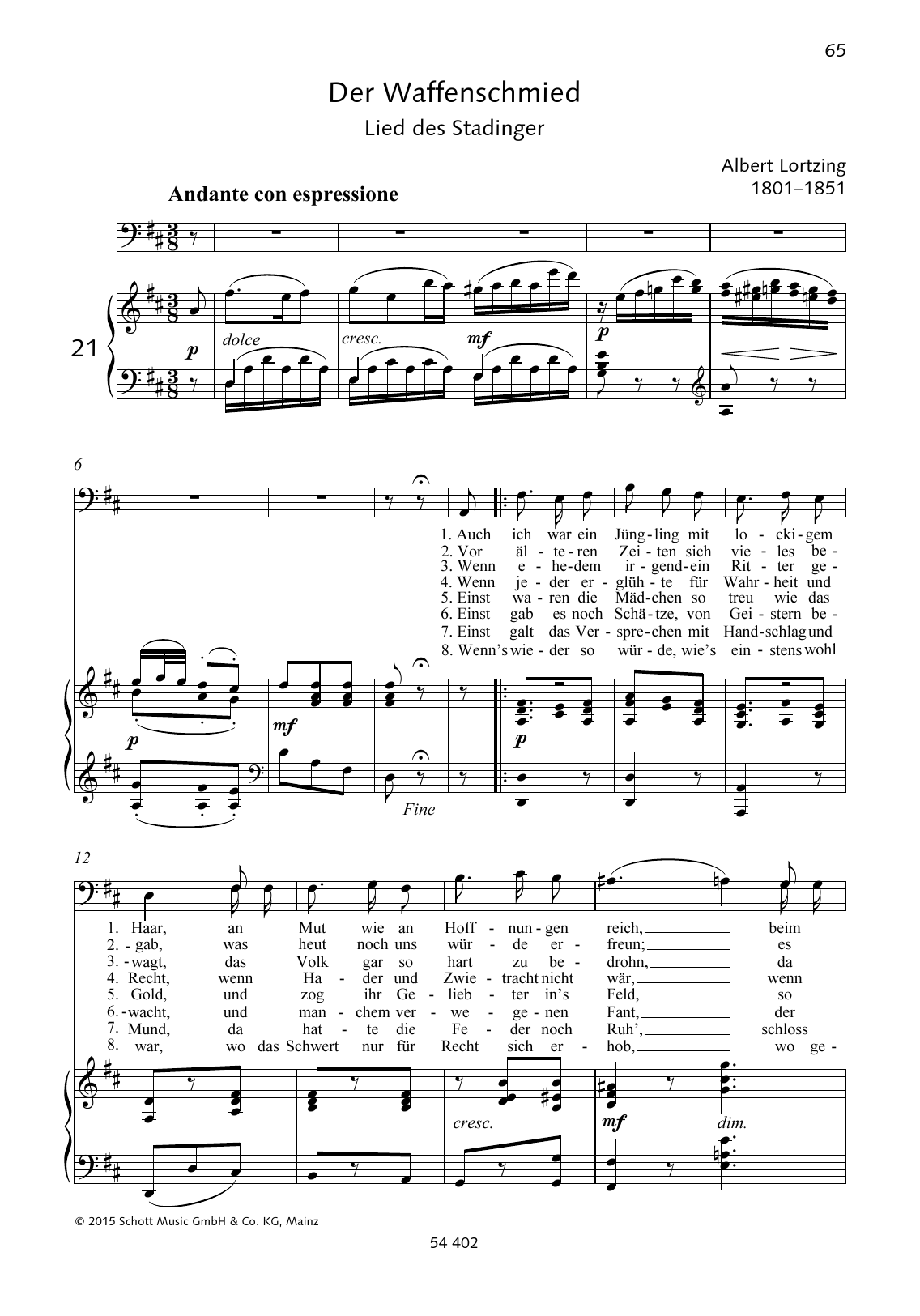 Download Albert Lortzing Auch ich war ein Jüngling mit lockigem Haar Sheet Music and learn how to play Piano & Vocal PDF digital score in minutes