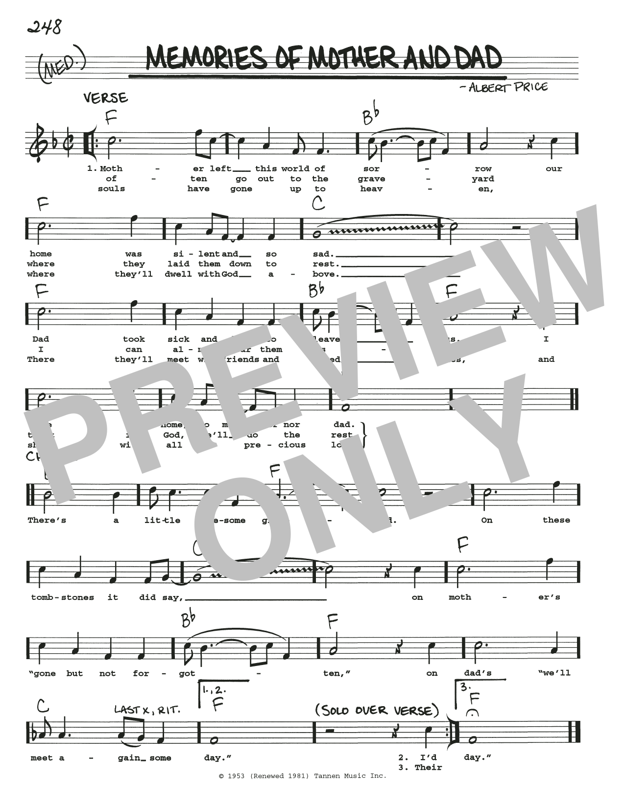 Download Albert Price Memories Of Mother And Dad Sheet Music and learn how to play Real Book – Melody, Lyrics & Chords PDF digital score in minutes