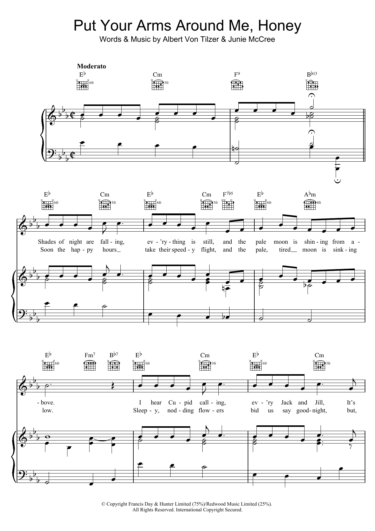 Download Albert Von Tilzer Put Your Arms Around Me Sheet Music and learn how to play Piano, Vocal & Guitar (Right-Hand Melody) PDF digital score in minutes