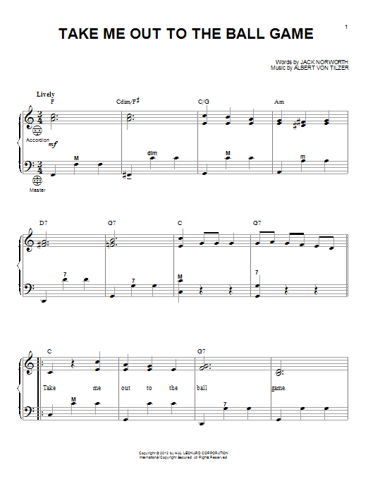 Download Gary Meisner Take Me Out To The Ball Game Sheet Music and learn how to play Accordion PDF digital score in minutes