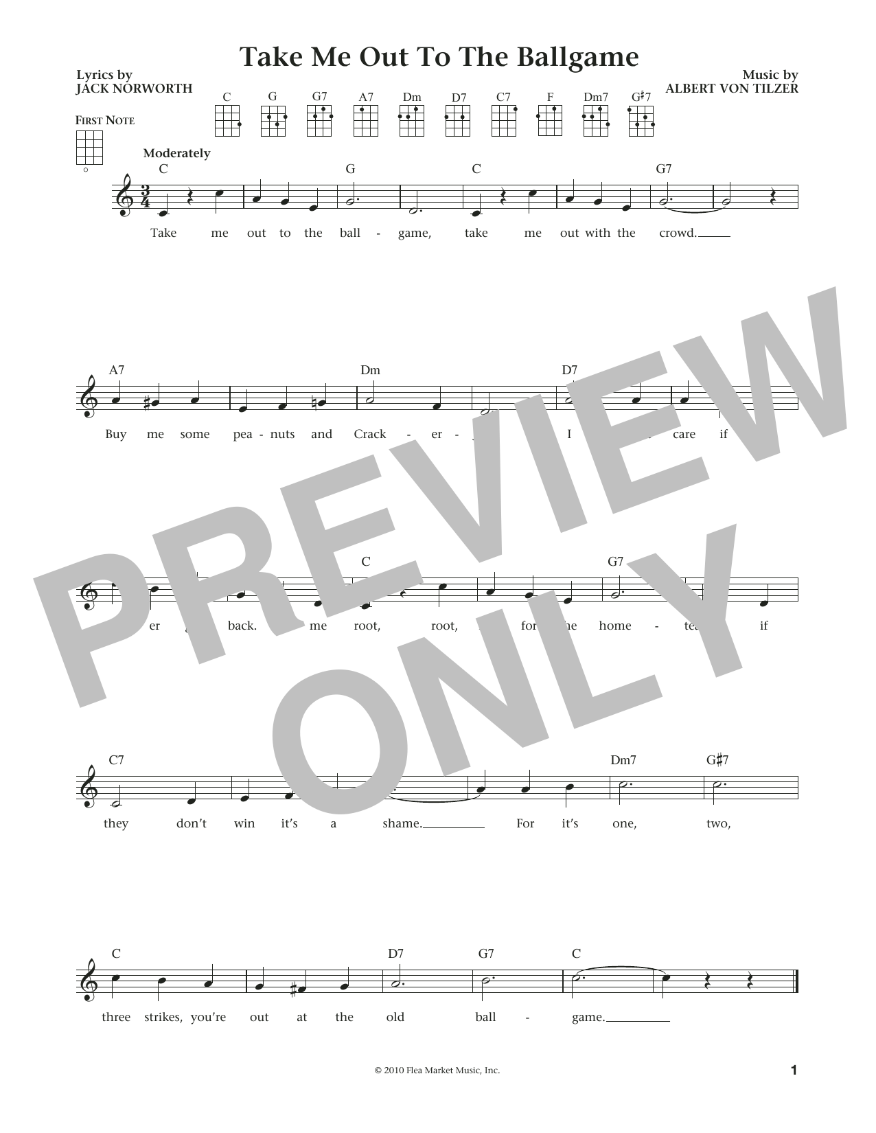 Download Albert von Tilzer Take Me Out To The Ball Game Sheet Music and learn how to play Ukulele PDF digital score in minutes