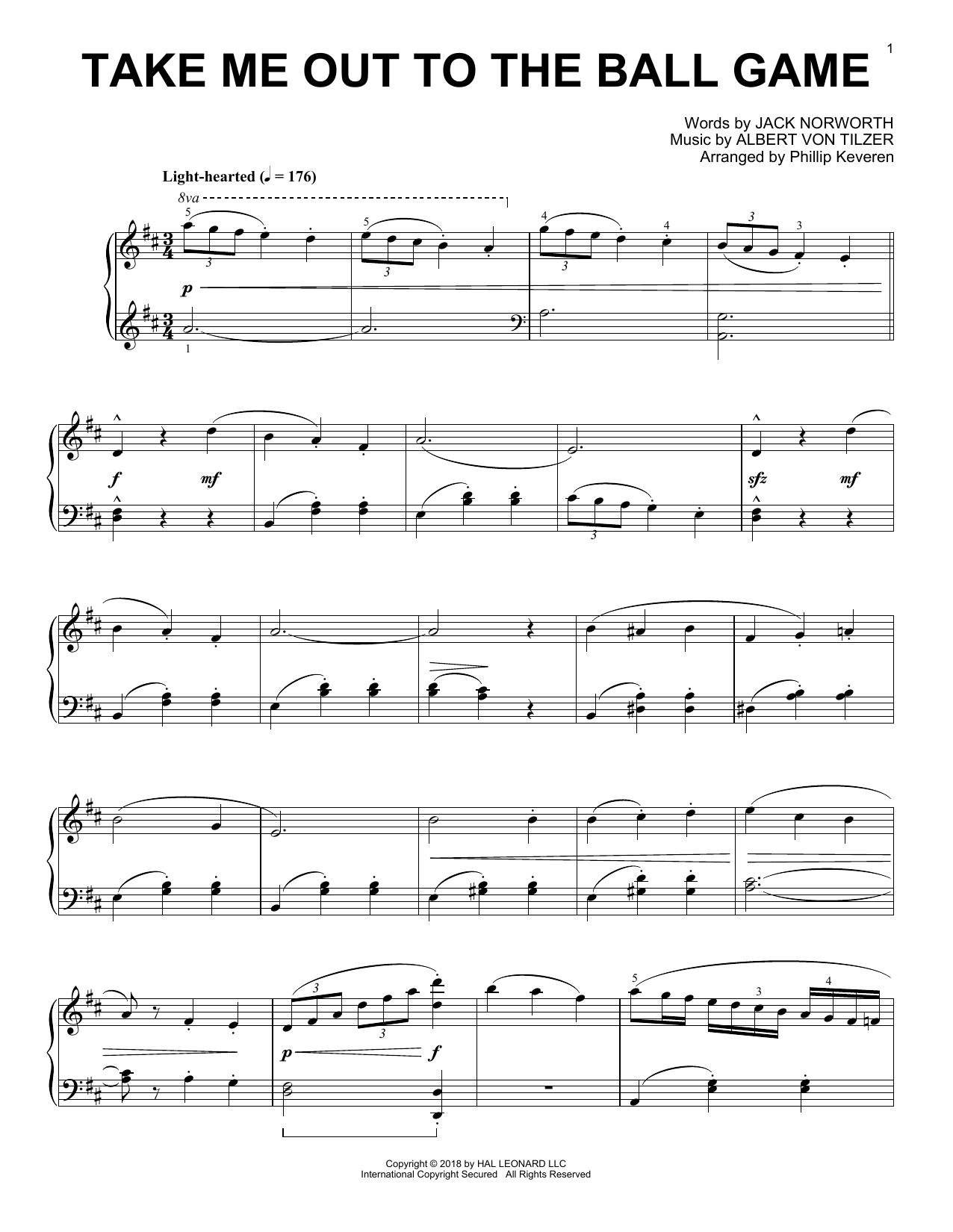 Download Albert von Tilzer Take Me Out To The Ball Game [Jazz version] (arr. Phillip Keveren) Sheet Music and learn how to play Piano Solo PDF digital score in minutes
