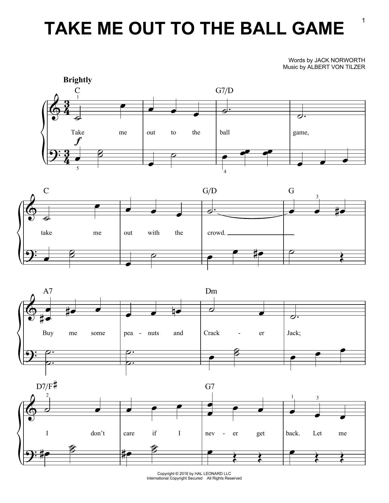 Download Albert von Tilzer Take Me Out To The Ball Game Sheet Music and learn how to play Voice PDF digital score in minutes