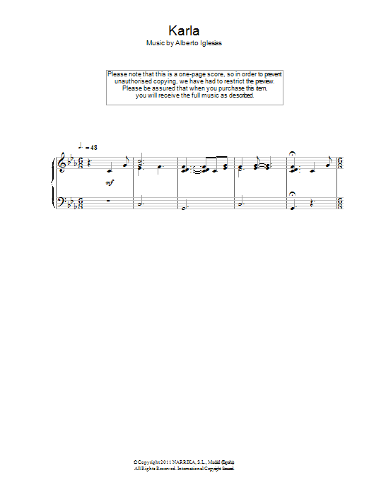 Download Alberto Iglesias Karla Sheet Music and learn how to play Piano PDF digital score in minutes