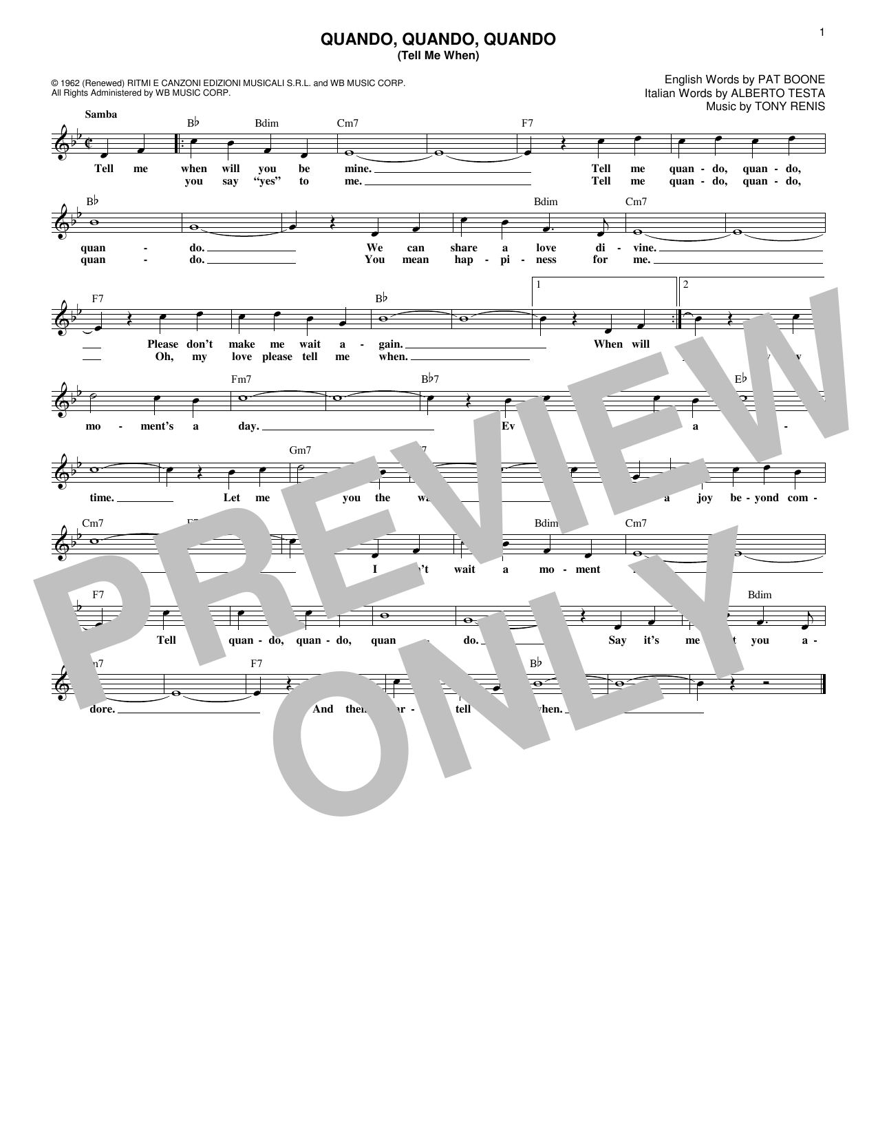 Download Alberto Testa Quando, Quando, Quando (Tell Me When) Sheet Music and learn how to play Melody Line, Lyrics & Chords PDF digital score in minutes
