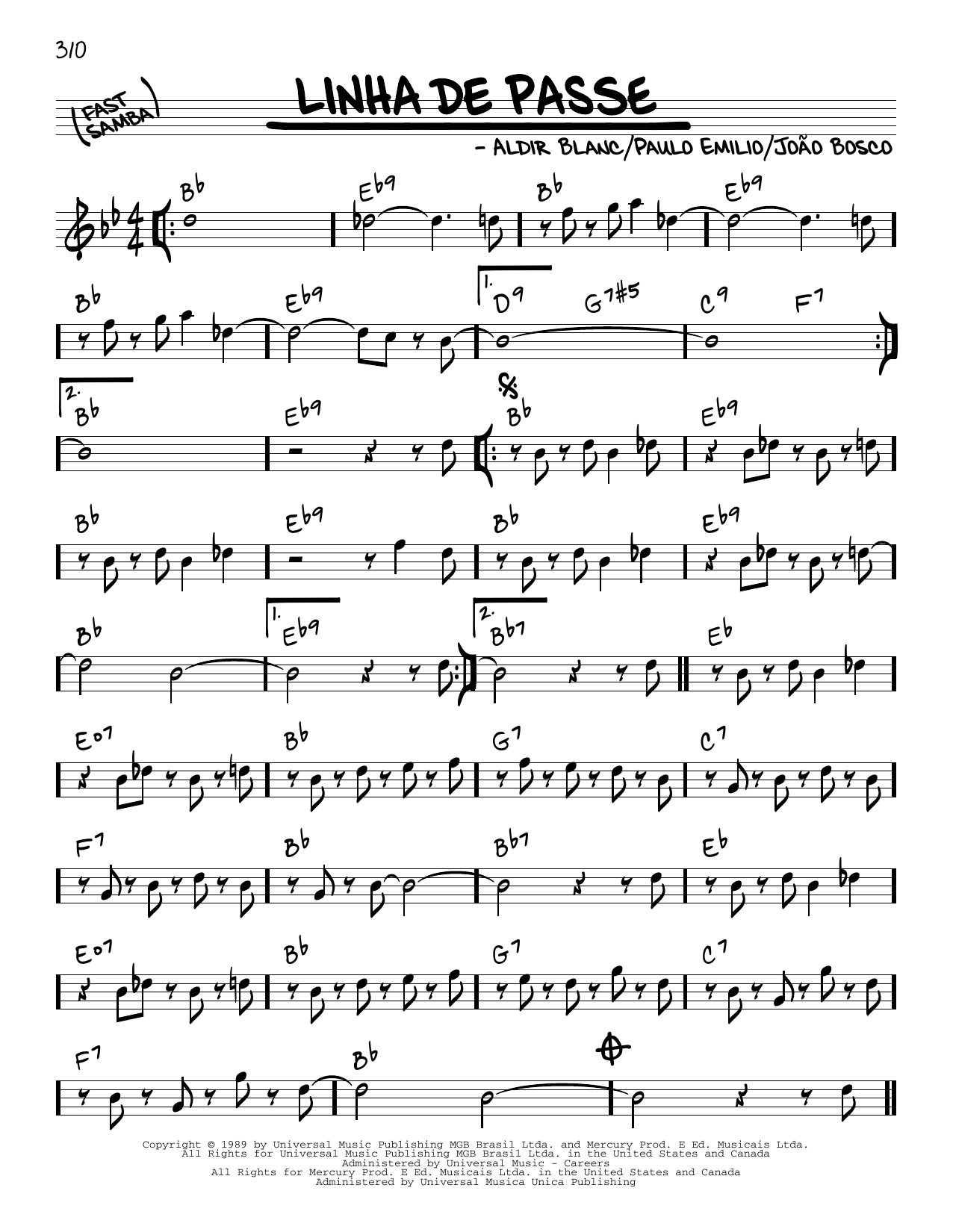 Download Aldir Blanc Linha De Passe Sheet Music and learn how to play Real Book – Melody & Chords PDF digital score in minutes