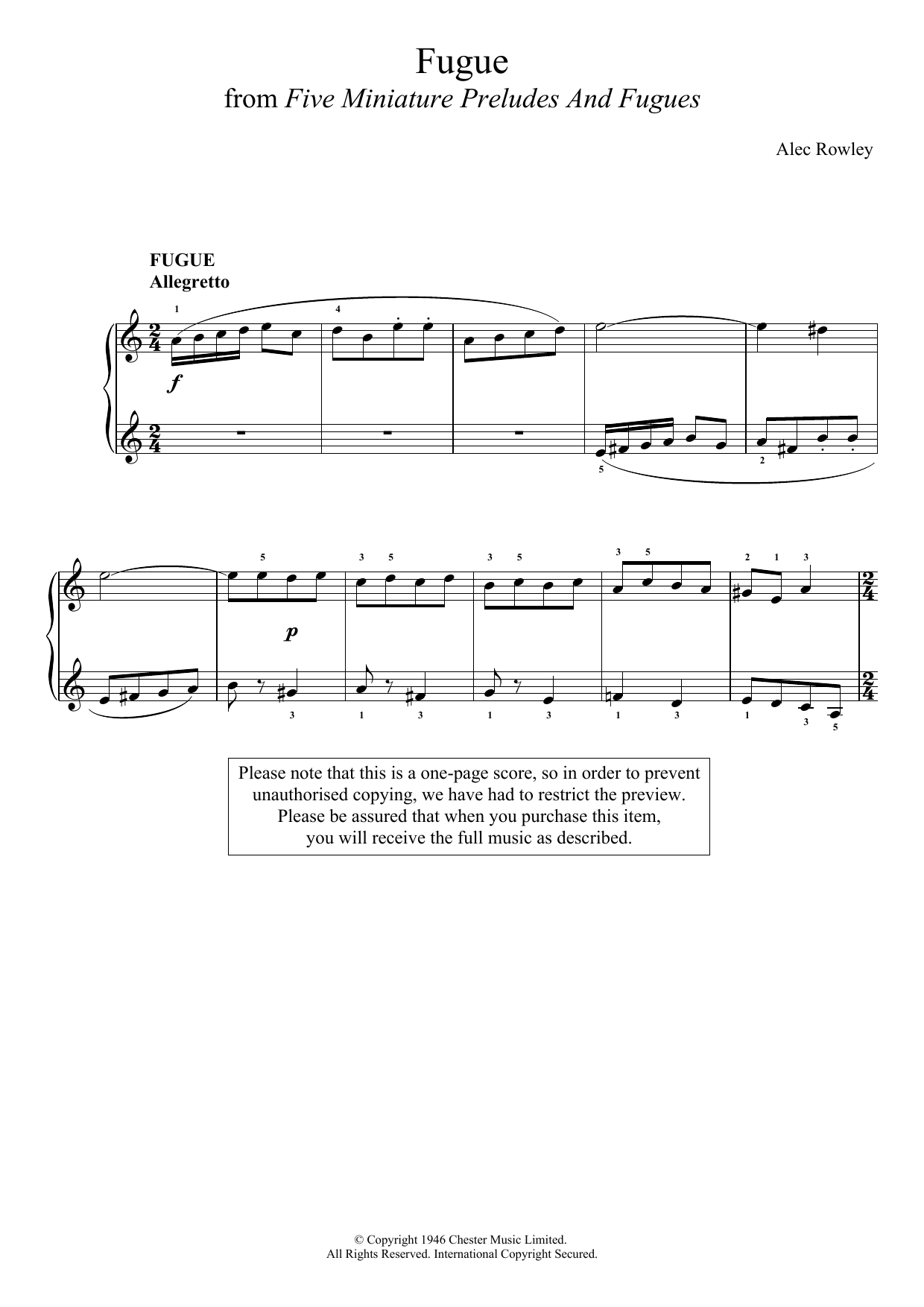 Download Alec Rowley Five Miniature Preludes And Fugues Sheet Music and learn how to play Piano PDF digital score in minutes