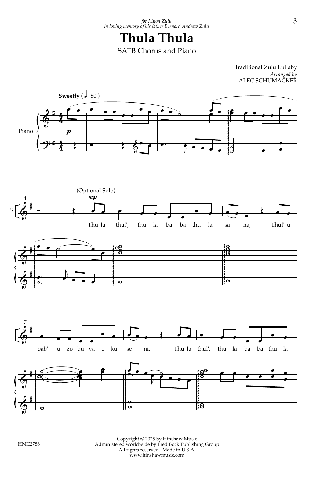 Download Alec Shumacker Thula Thula Sheet Music and learn how to play SATB Choir PDF digital score in minutes