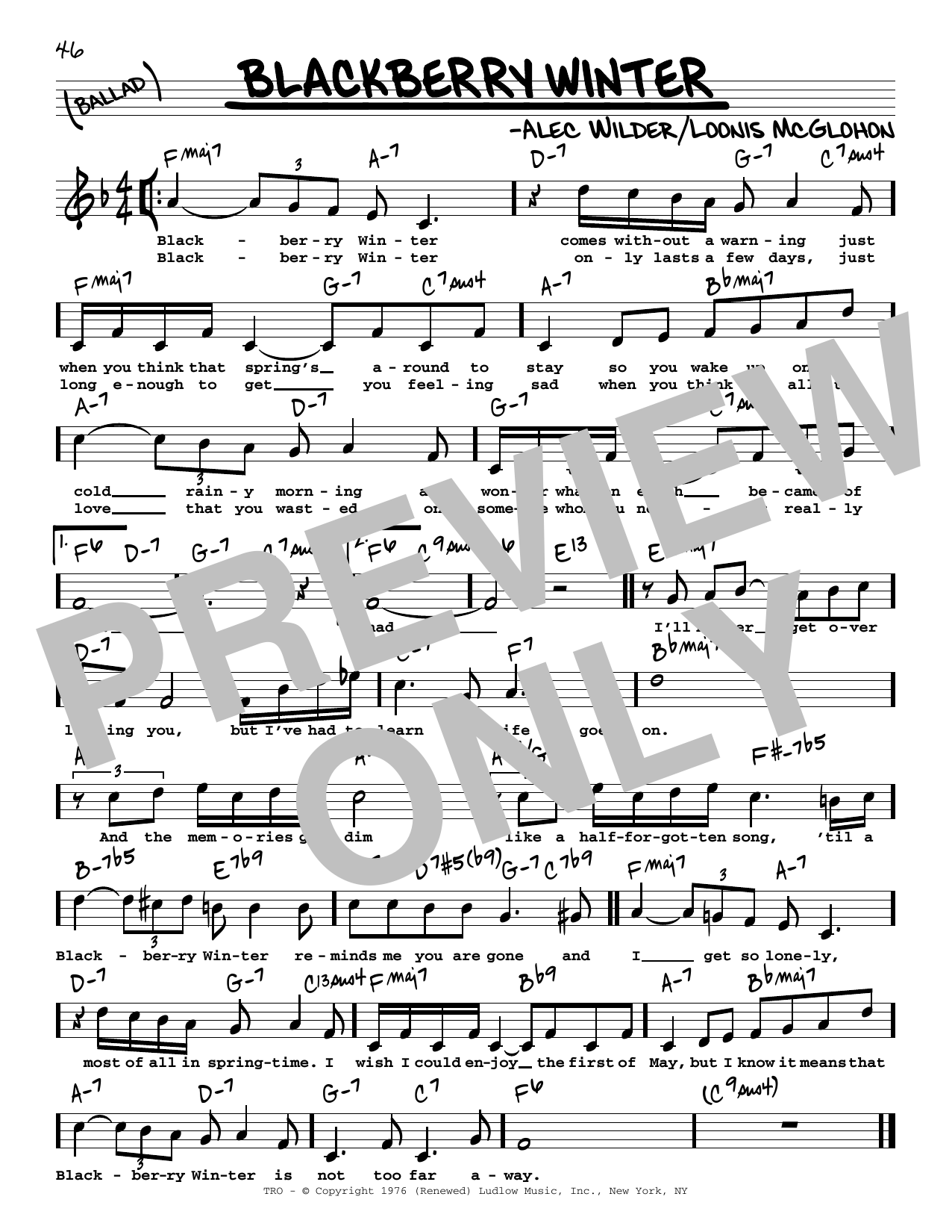 Download Alec Wilder Blackberry Winter (High Voice) Sheet Music and learn how to play Real Book – Melody, Lyrics & Chords PDF digital score in minutes