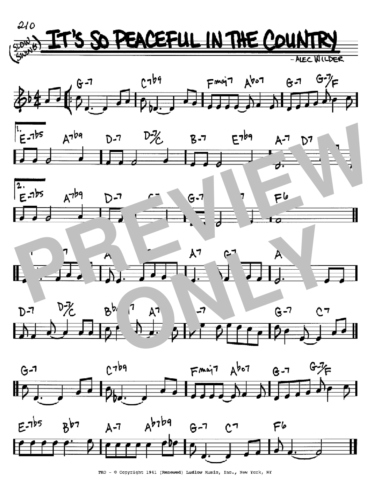 Download Alec Wilder It's So Peaceful In The Country Sheet Music and learn how to play Real Book – Melody & Chords – C Instruments PDF digital score in minutes