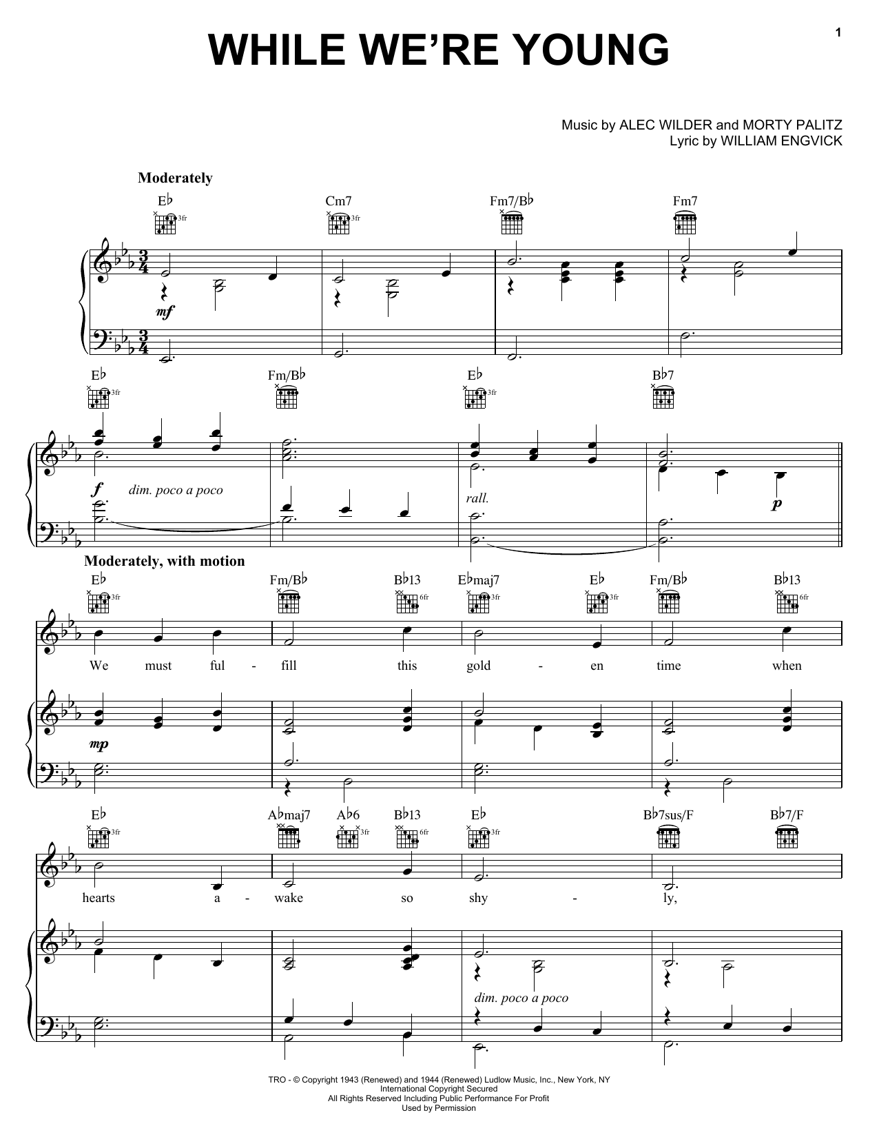 Download Alec Wilder While We're Young Sheet Music and learn how to play Piano, Vocal & Guitar (Right-Hand Melody) PDF digital score in minutes