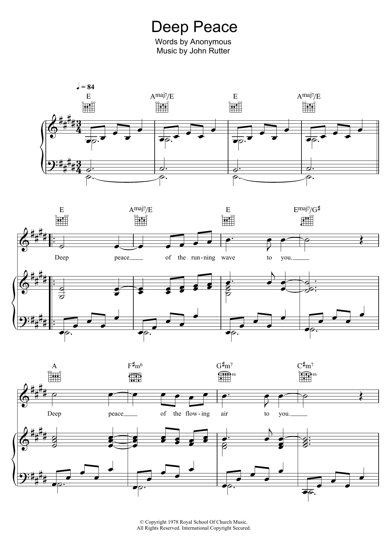 Download Aled Jones Deep Peace Sheet Music and learn how to play Piano, Vocal & Guitar (Right-Hand Melody) PDF digital score in minutes