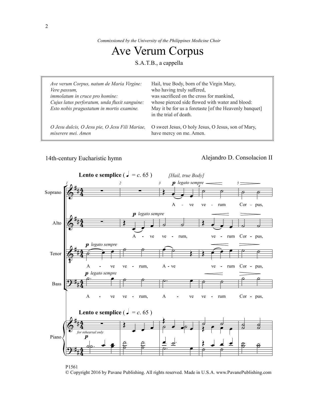 Download Alejandro Consolacion Ave Verum Corpus Sheet Music and learn how to play SATB Choir PDF digital score in minutes