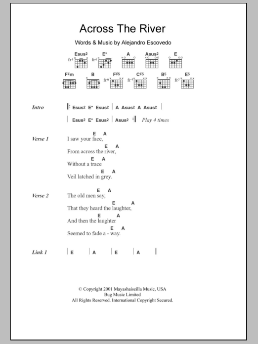 Download Alejandro Escovedo Across The River Sheet Music and learn how to play Lyrics & Chords PDF digital score in minutes