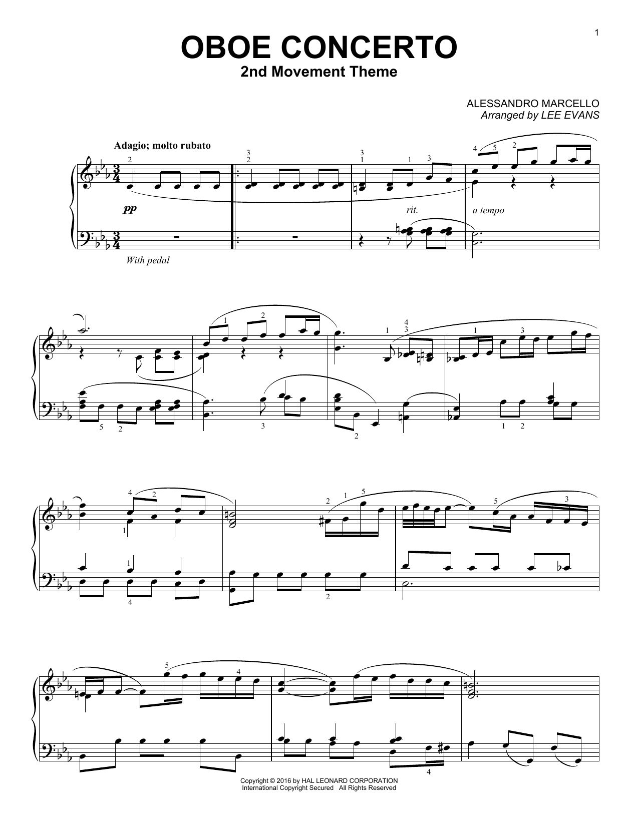 Download Lee Evans Oboe Concerto In C Minor, 2nd Movement Sheet Music and learn how to play Piano PDF digital score in minutes