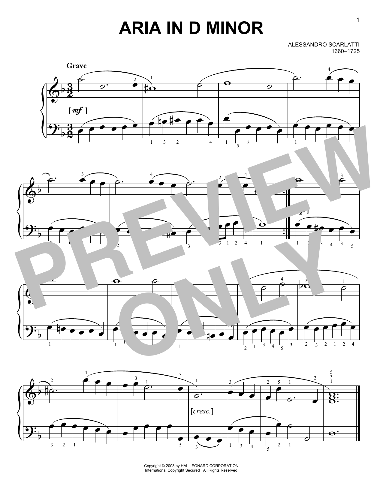 Download Alessandro Scarlatti Aria Sheet Music and learn how to play Easy Piano PDF digital score in minutes