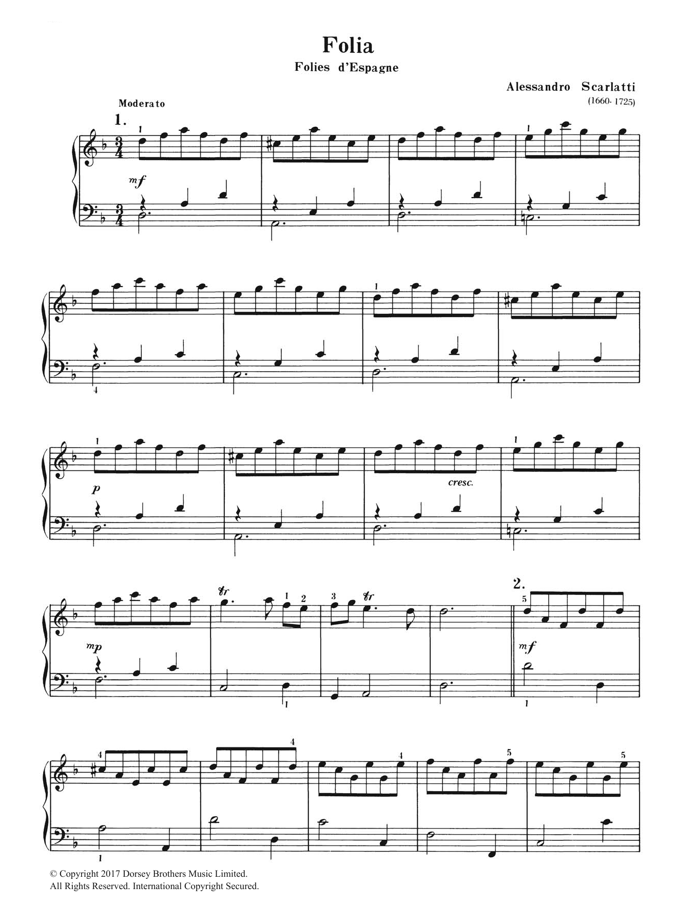 Download Alessandro Scarlatti Folia Sheet Music and learn how to play Piano PDF digital score in minutes