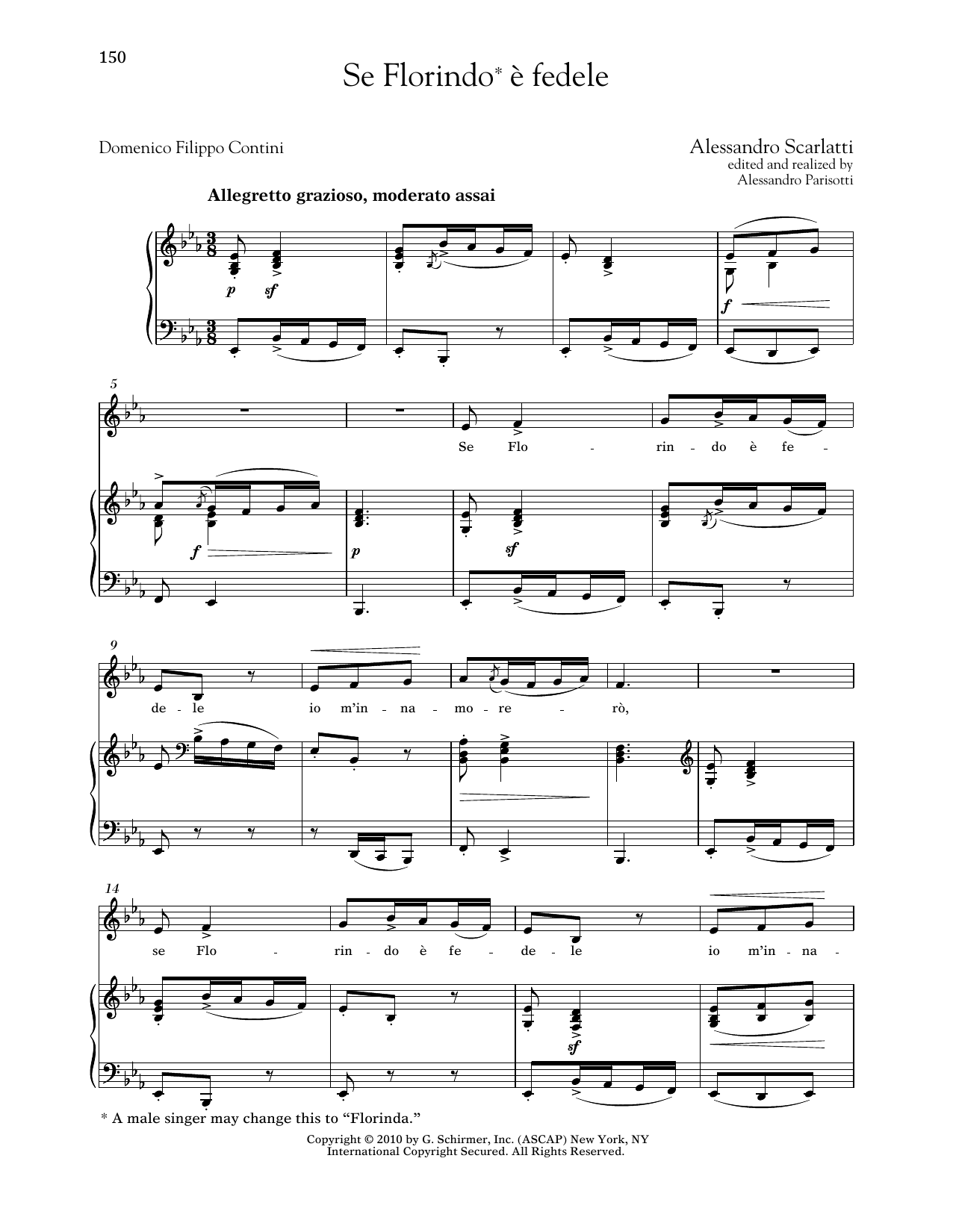 Download Alessandro Scarlatti Se Florindo E Fedele (Low Voice) Sheet Music and learn how to play Piano & Vocal PDF digital score in minutes