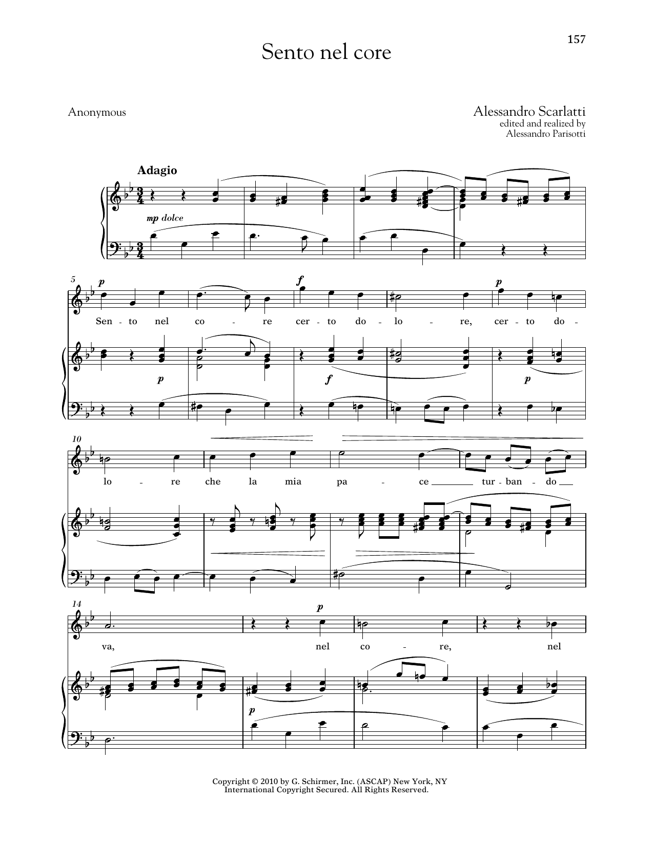 Download Alessandro Scarlatti Sento Nel Core (High Voice) Sheet Music and learn how to play Piano & Vocal PDF digital score in minutes