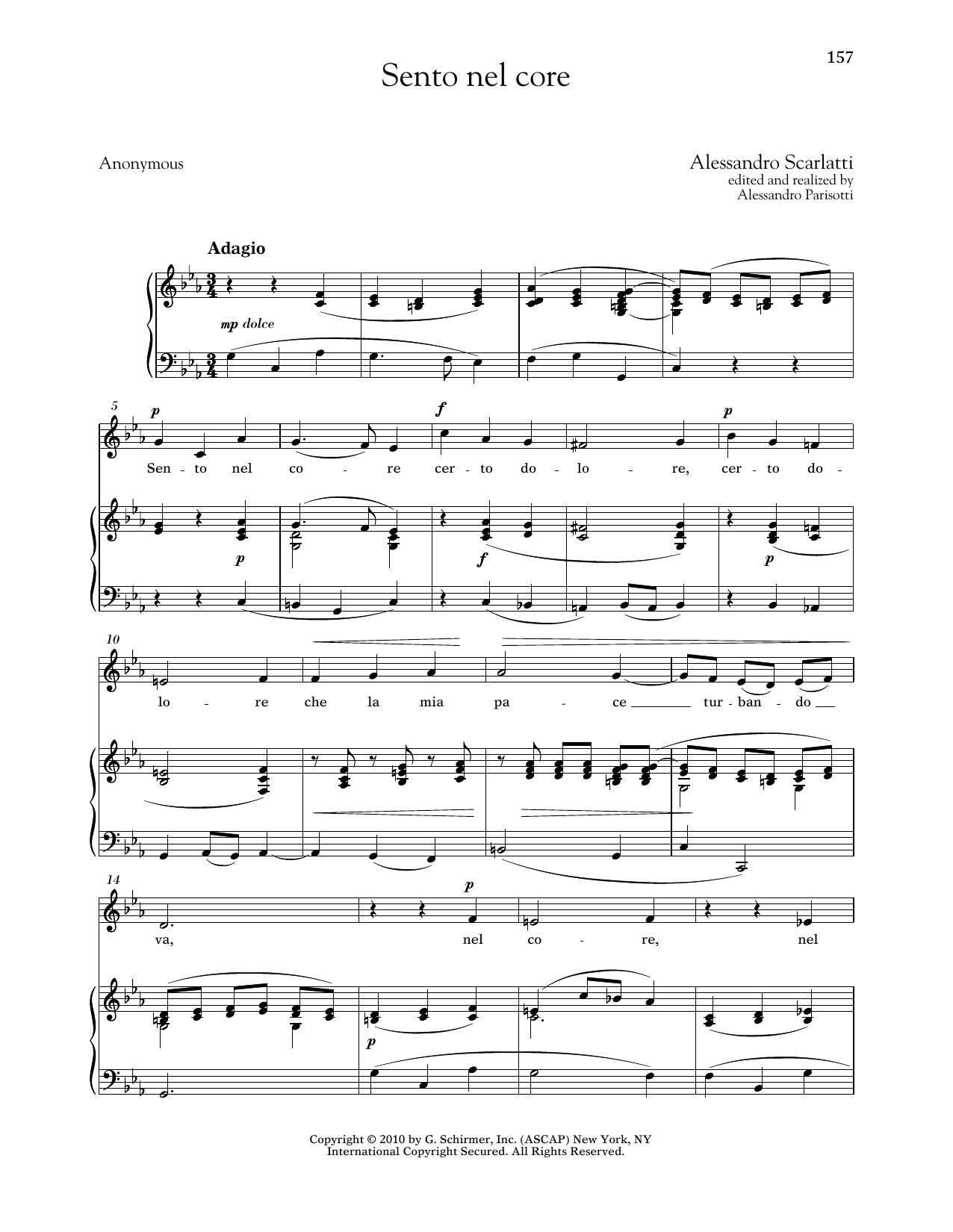 Download Alessandro Scarlatti Sento Nel Core (Low Voice) Sheet Music and learn how to play Piano & Vocal PDF digital score in minutes