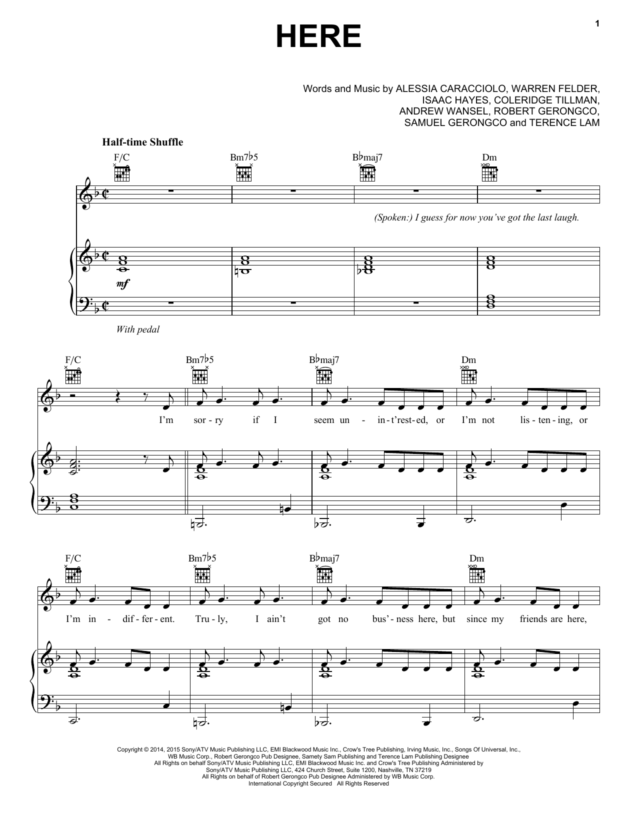 Download Alessia Cara Here Sheet Music and learn how to play Piano, Vocal & Guitar (Right-Hand Melody) PDF digital score in minutes