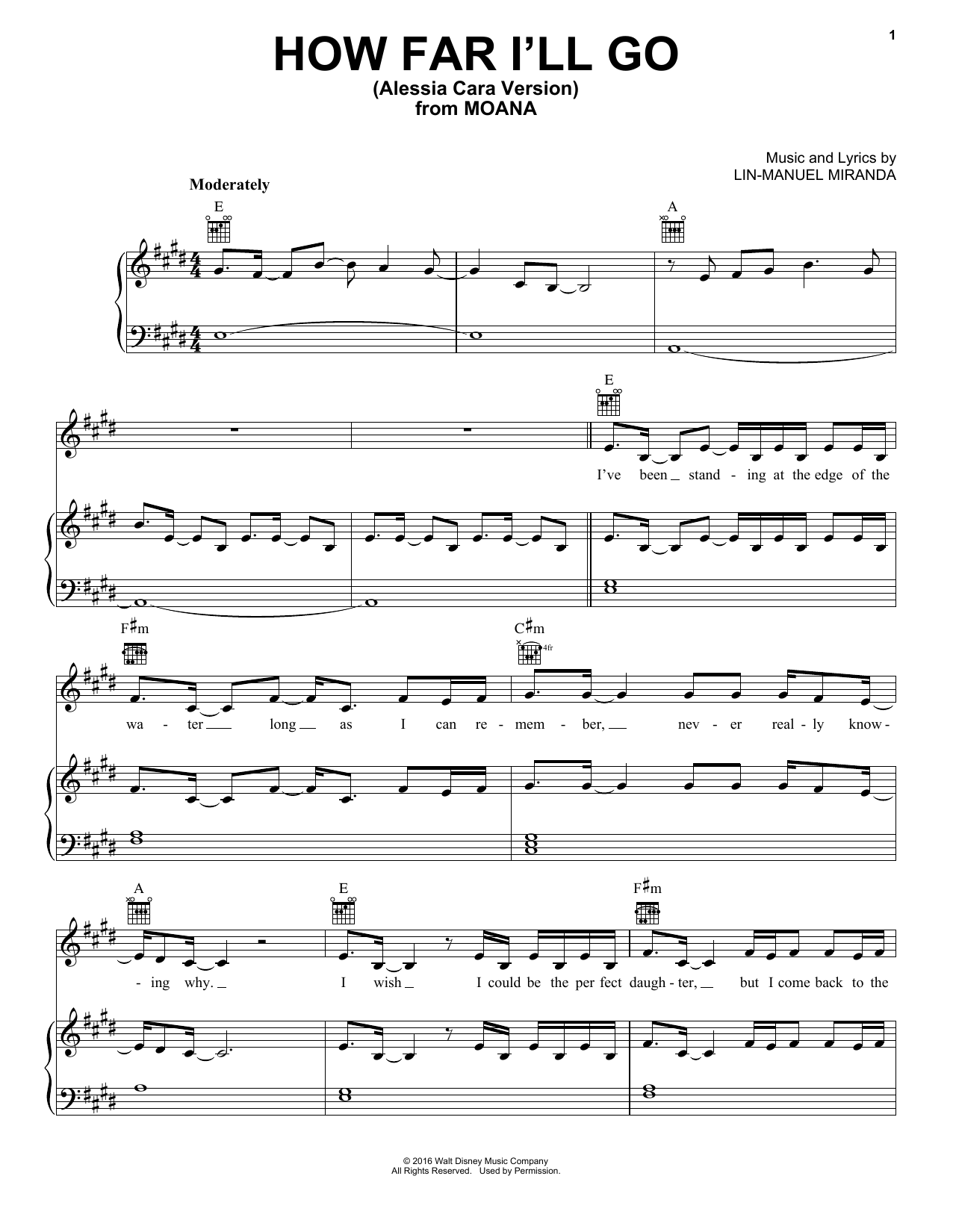 Download Alessia Cara How Far I'll Go Sheet Music and learn how to play Piano, Vocal & Guitar (Right-Hand Melody) PDF digital score in minutes