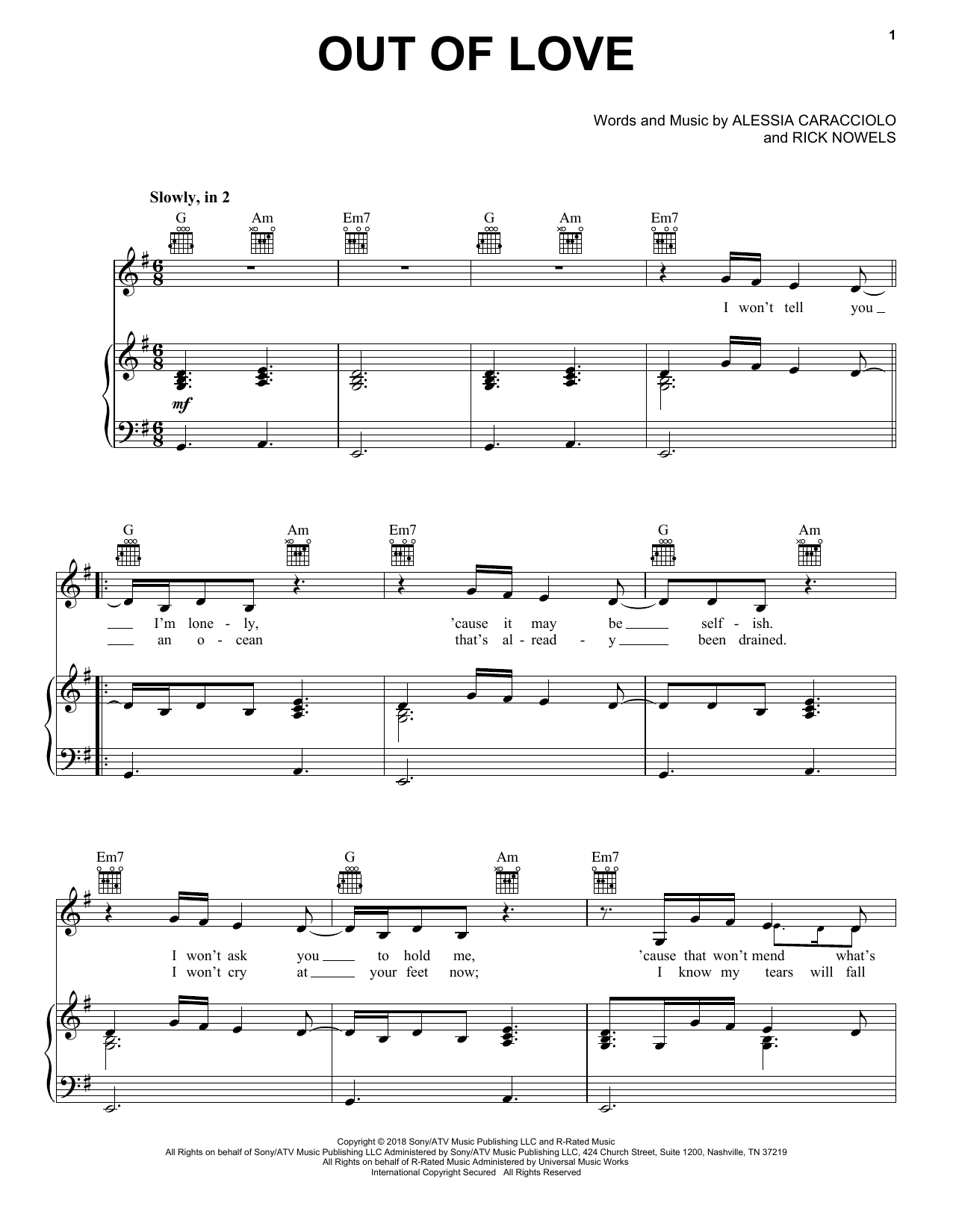 Download Alessia Cara Out Of Love Sheet Music and learn how to play Piano, Vocal & Guitar Chords (Right-Hand Melody) PDF digital score in minutes